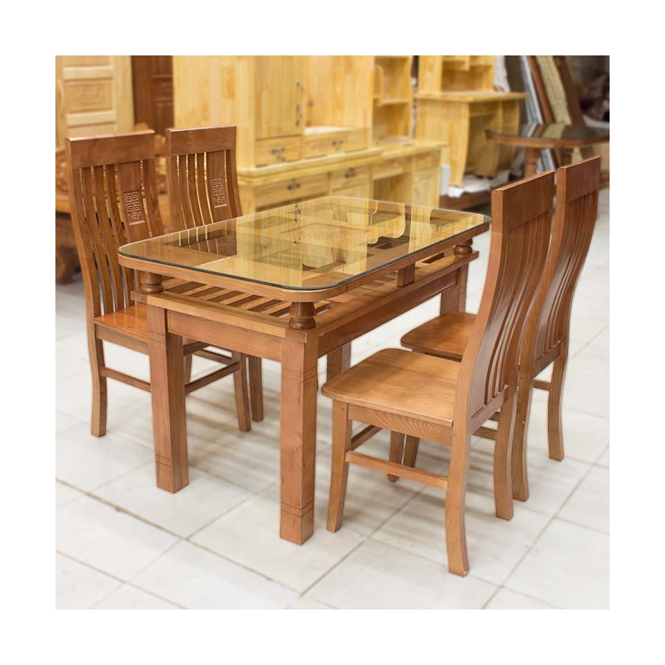 Bộ bàn ăn 4 ghế giá rẻ Cherry màu gỗ tự nhiên AmiA BA034
